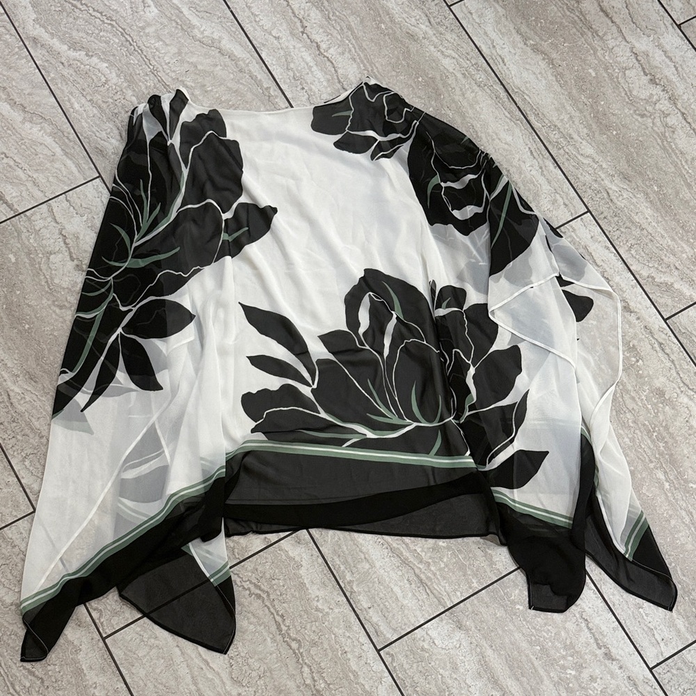 Floral Sheer Black and White Poncho
